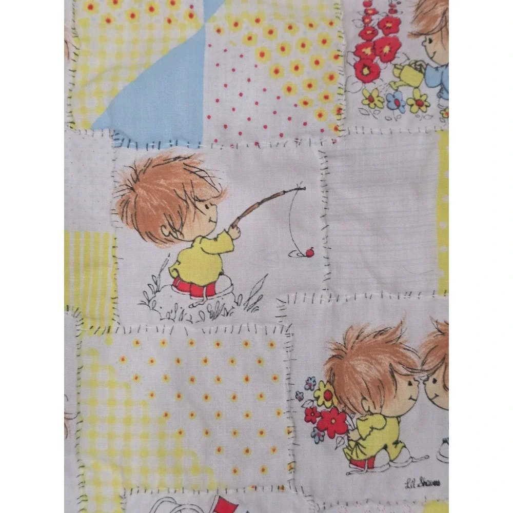 Vintage Lil Shavers Patchwork Baby‎ Quilt Child Yellow Little 1970 Mop Top Hair